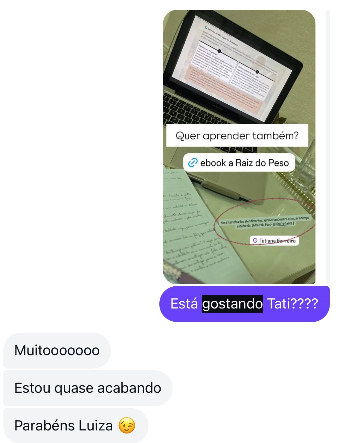 Depoimento de leitora por WhatsApp